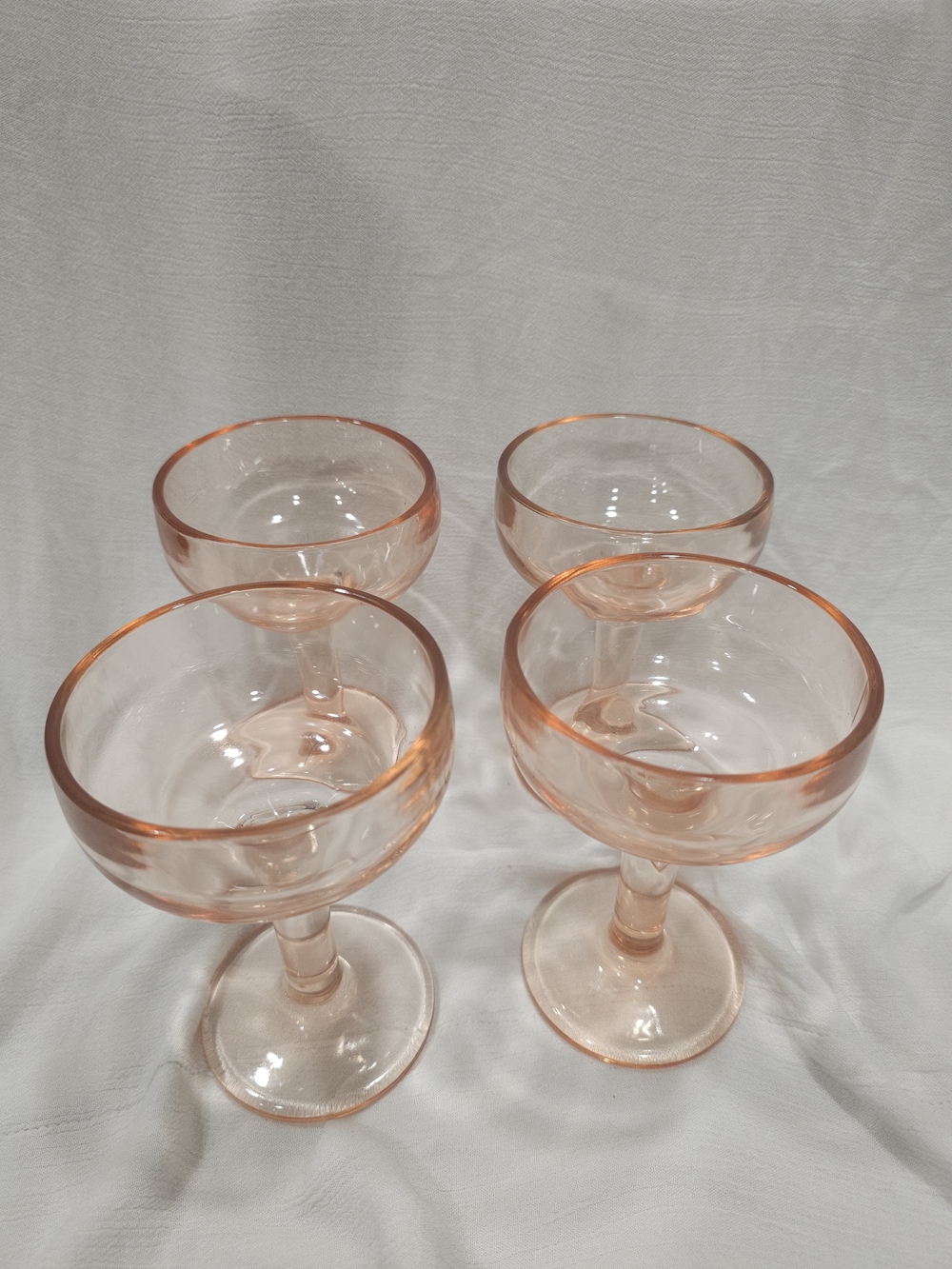 Vintage Pink Depression Glass Champagne Coupe Cocktail Glasses Set of 4